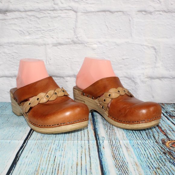 DANSKO Sherise Brown Leather Braided Strap Clogs Slip On Shoes 40 / 10 - Picture 3 of 9